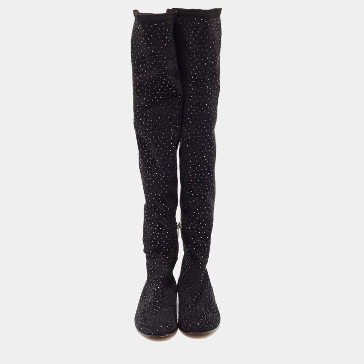 Pre Owned Jimmy Choo Black Suede Embellished Knee Length Boots Size 40