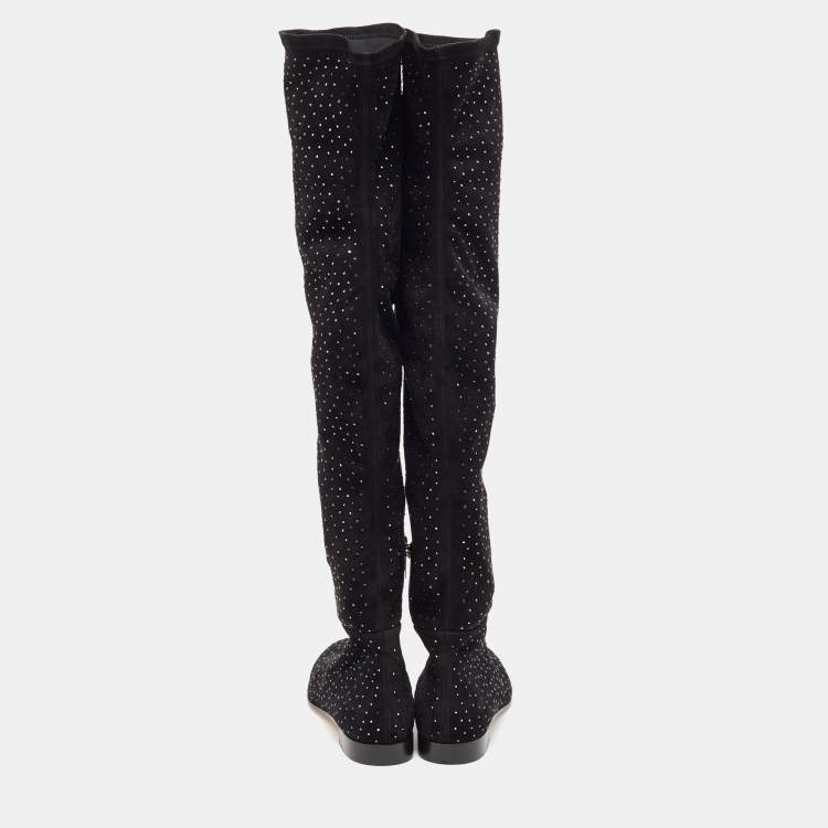Pre Owned Jimmy Choo Black Suede Embellished Knee Length Boots Size 40
