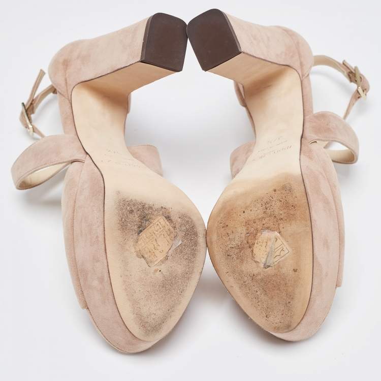 Pre Owned Jimmy Choo Beige Suede April Platform Ankle Strap Sandals Size 37.5