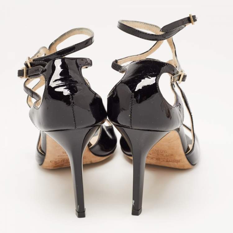 Pre Owned Jimmy Choo Black Patent Leather Lang  Sandals Size 38.5