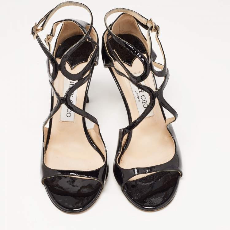 Pre Owned Jimmy Choo Black Patent Leather Lang  Sandals Size 38.5