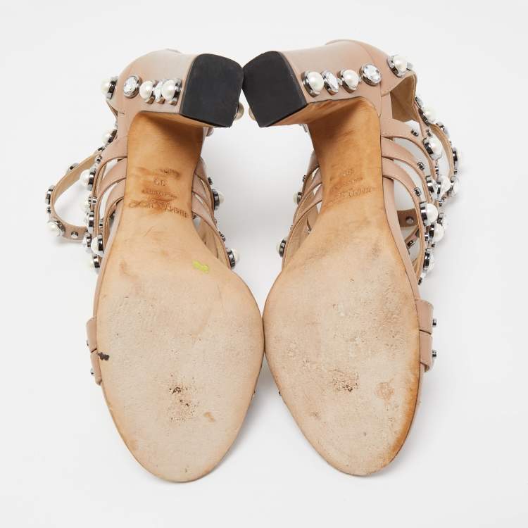 Pre Owned Jimmy Choo Beige Leather Moore Sandals Size 39