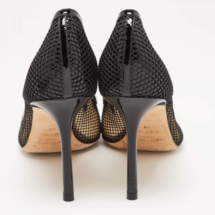 Pre Owned Jimmy Choo Black Mesh and Patent Romy Pumps Size 39