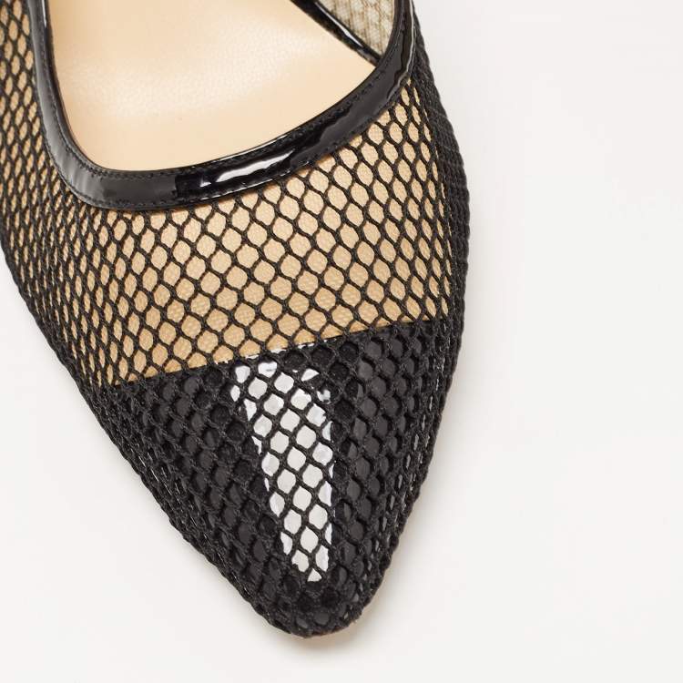 Pre Owned Jimmy Choo Black Mesh and Patent Romy Pumps Size 39