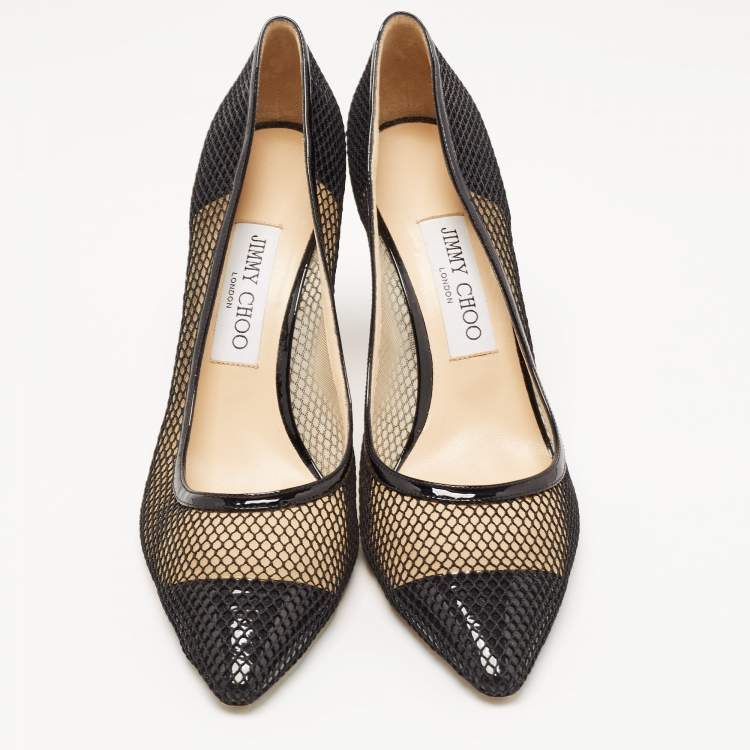 Pre Owned Jimmy Choo Black Mesh and Patent Romy Pumps Size 39