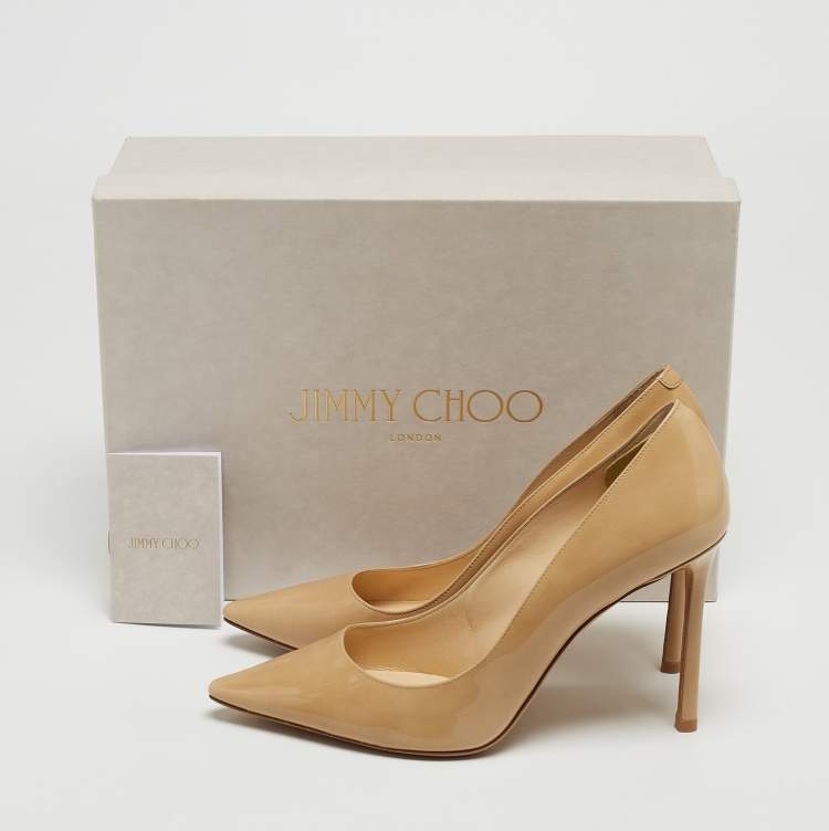 Pre Owned Jimmy Choo Beige Patent Romy  Pumps Size 37.5