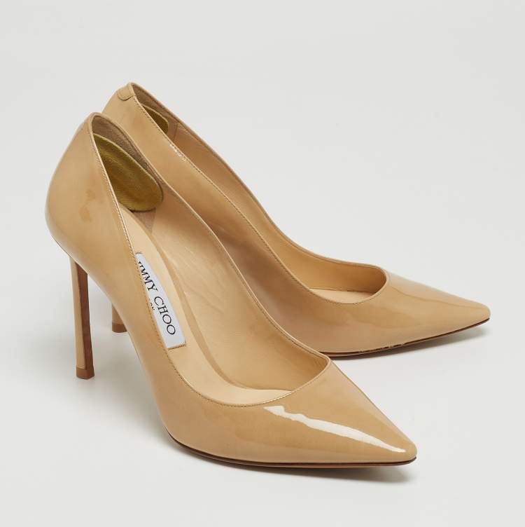 Pre Owned Jimmy Choo Beige Patent Romy  Pumps Size 37.5