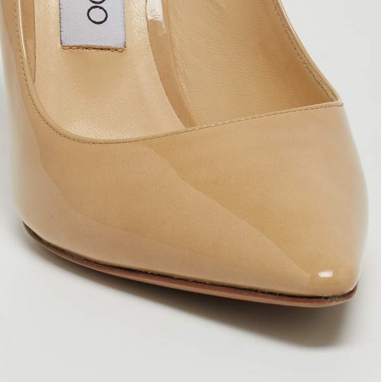 Pre Owned Jimmy Choo Beige Patent Romy  Pumps Size 37.5