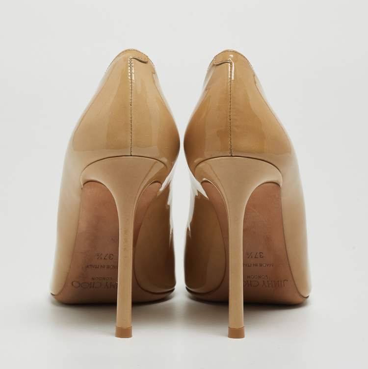 Pre Owned Jimmy Choo Beige Patent Romy  Pumps Size 37.5
