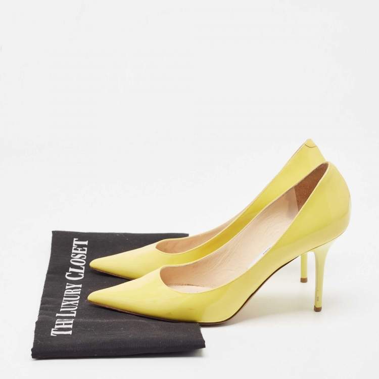 Pre Owned Jimmy Choo Yellow Patent Leather Love Pumps Size 37