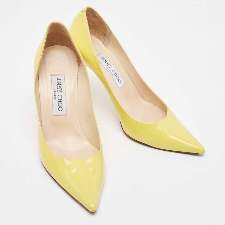 Pre Owned Jimmy Choo Yellow Patent Leather Love Pumps Size 37