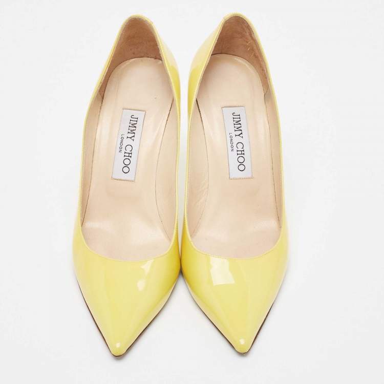 Pre Owned Jimmy Choo Yellow Patent Leather Love Pumps Size 37