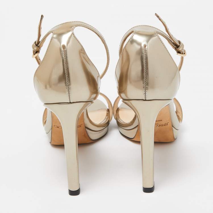 Pre Owned Jimmy Choo Gold Leather Misty Ankle Strap Sandals Size 37