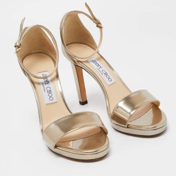 Pre Owned Jimmy Choo Gold Leather Misty Ankle Strap Sandals Size 37