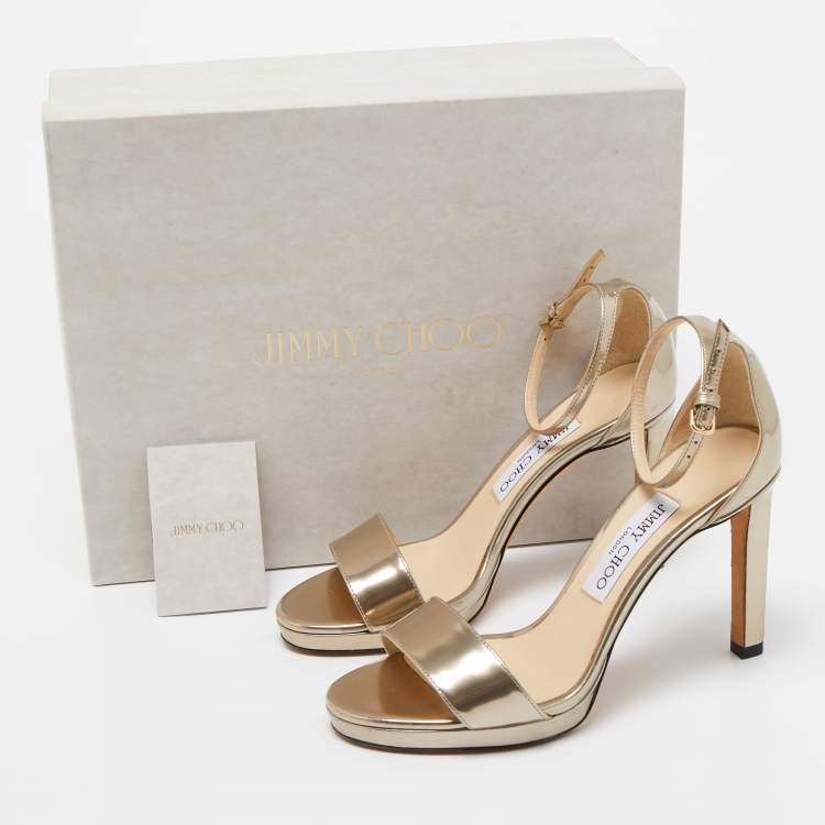 Pre Owned Jimmy Choo Gold Leather Misty Ankle Strap Sandals Size 37