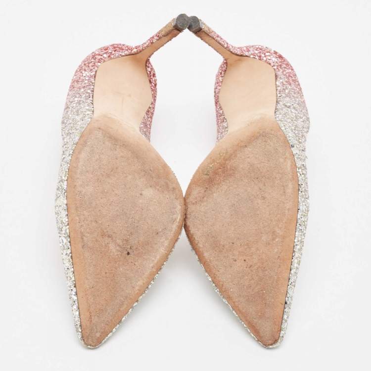 Pre Owned Jimmy Choo Ombre Silver/Pink Coarse Glitter Romy Pumps Size 37