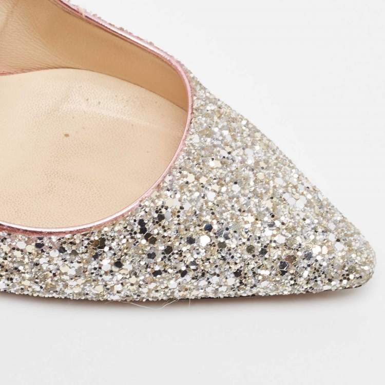 Pre Owned Jimmy Choo Ombre Silver/Pink Coarse Glitter Romy Pumps Size 37