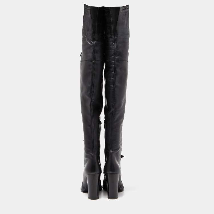 Pre Owned Jimmy Choo Black Leather Lace Up Maloy Boots Size 36