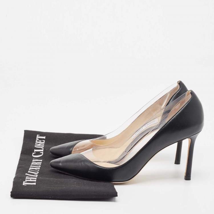 Pre Owned Jimmy Choo Black Leather and PVC Cass Pumps Size 37