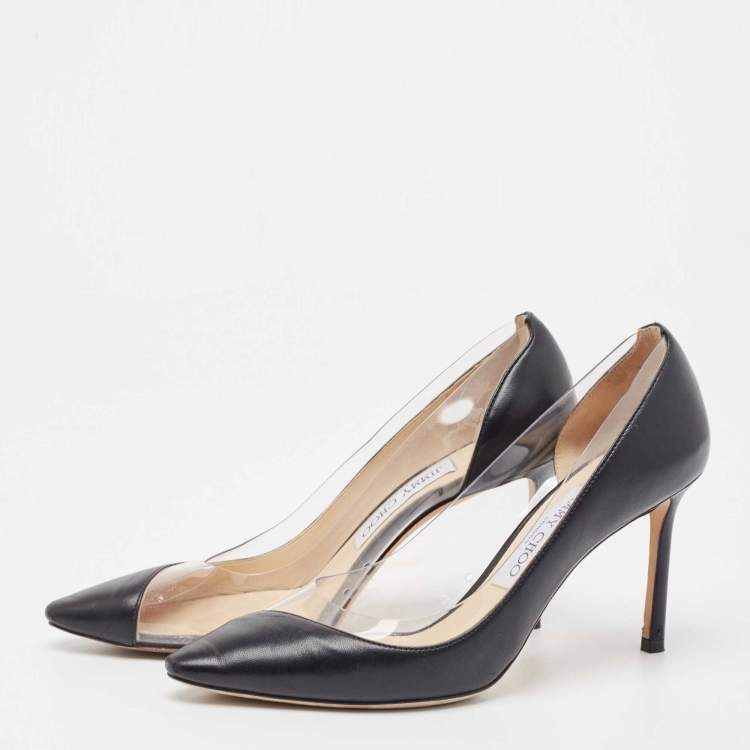 Pre Owned Jimmy Choo Black Leather and PVC Cass Pumps Size 37