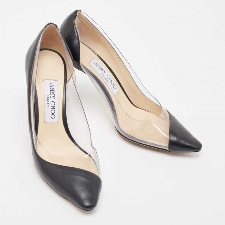 Pre Owned Jimmy Choo Black Leather and PVC Cass Pumps Size 37