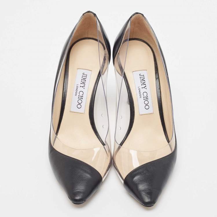 Pre Owned Jimmy Choo Black Leather and PVC Cass Pumps Size 37