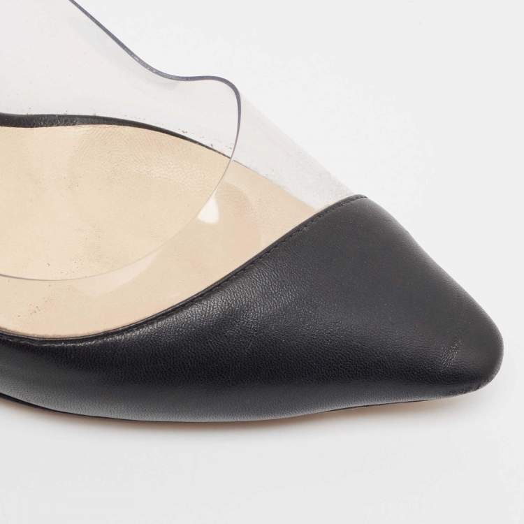 Pre Owned Jimmy Choo Black Leather and PVC Cass Pumps Size 37