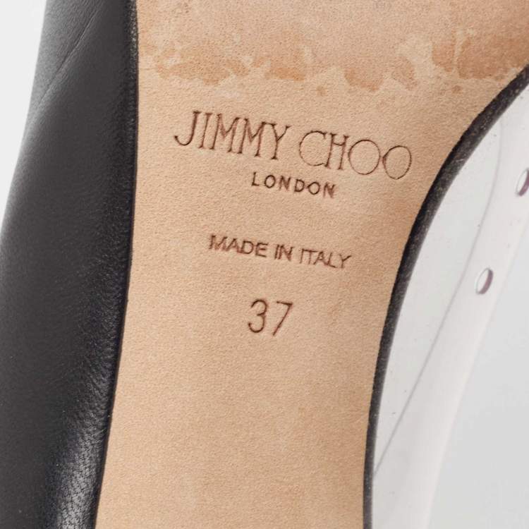 Pre Owned Jimmy Choo Black Leather and PVC Cass Pumps Size 37