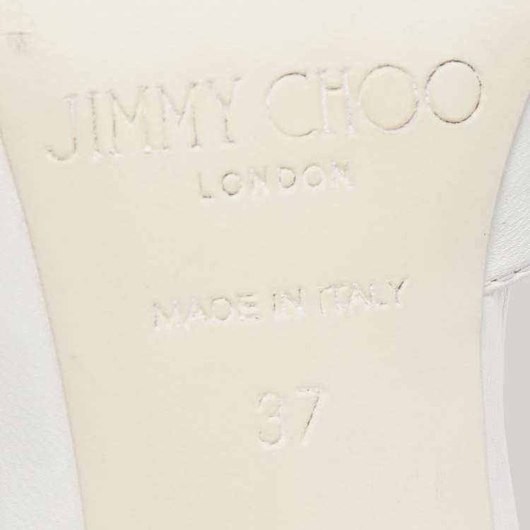 Pre Owned Jimmy Choo White/Pink Leather and PVC D'orsay Pointed Toe Ankle Strap Pumps Size 37