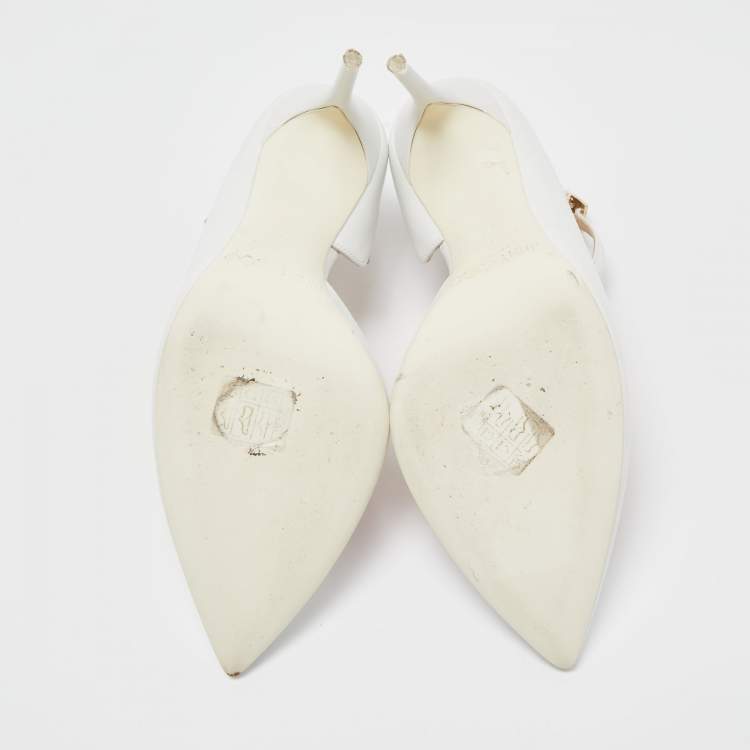 Pre Owned Jimmy Choo White/Pink Leather and PVC D'orsay Pointed Toe Ankle Strap Pumps Size 37