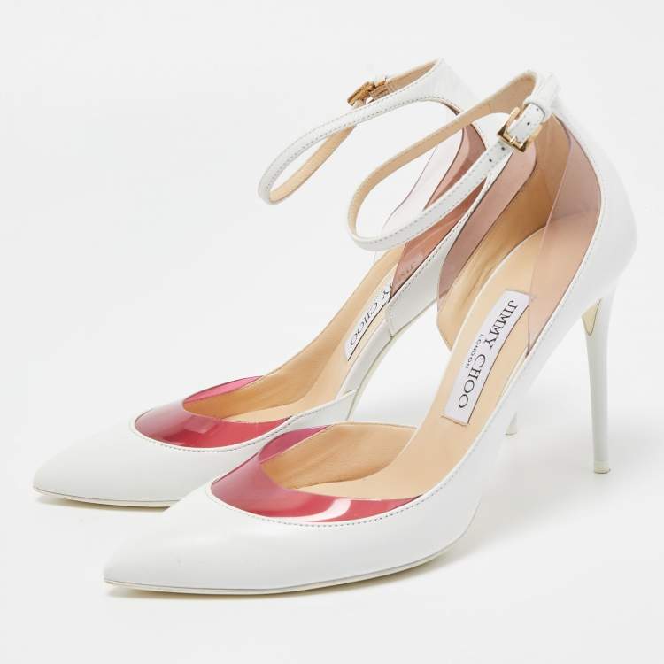 Jimmy Choo White/Pink Leather and PVC D'orsay Pointed Toe Ankle