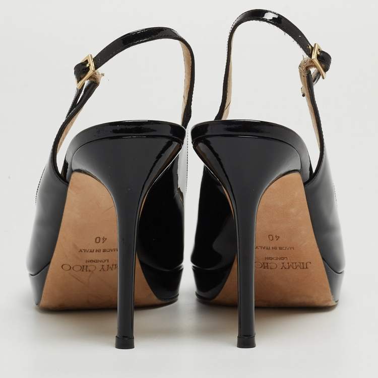 مملوكة مسبقًا Jimmy Choo Black Patent Leather Peep Toe Platform Slingback Pumps Size 40