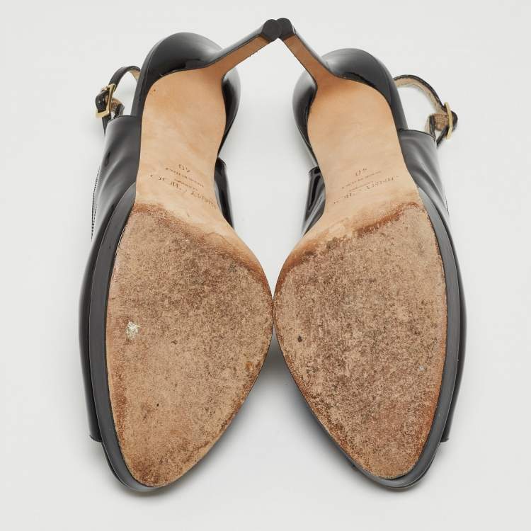 مملوكة مسبقًا Jimmy Choo Black Patent Leather Peep Toe Platform Slingback Pumps Size 40
