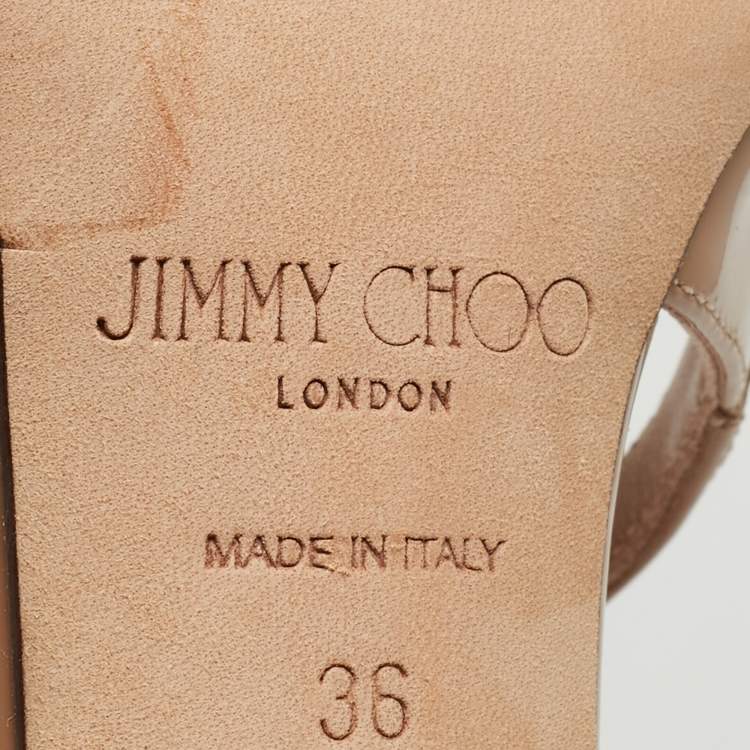 مملوكة مسبقًا Jimmy Choo Beige Patent Leather Azia 95 Ankle Strap Sandals Size 36