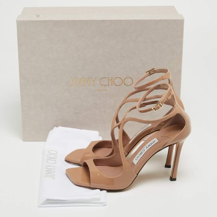 مملوكة مسبقًا Jimmy Choo Beige Patent Leather Azia 95 Ankle Strap Sandals Size 36