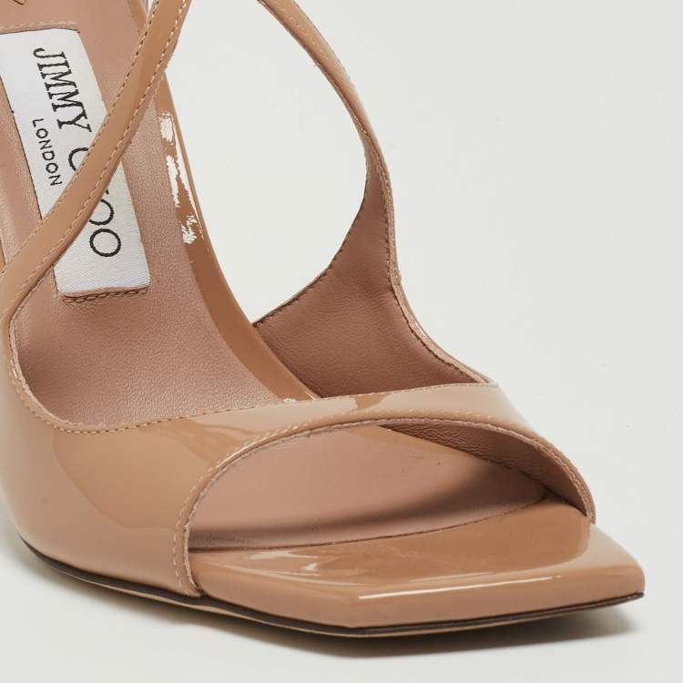 مملوكة مسبقًا Jimmy Choo Beige Patent Leather Azia 95 Ankle Strap Sandals Size 36