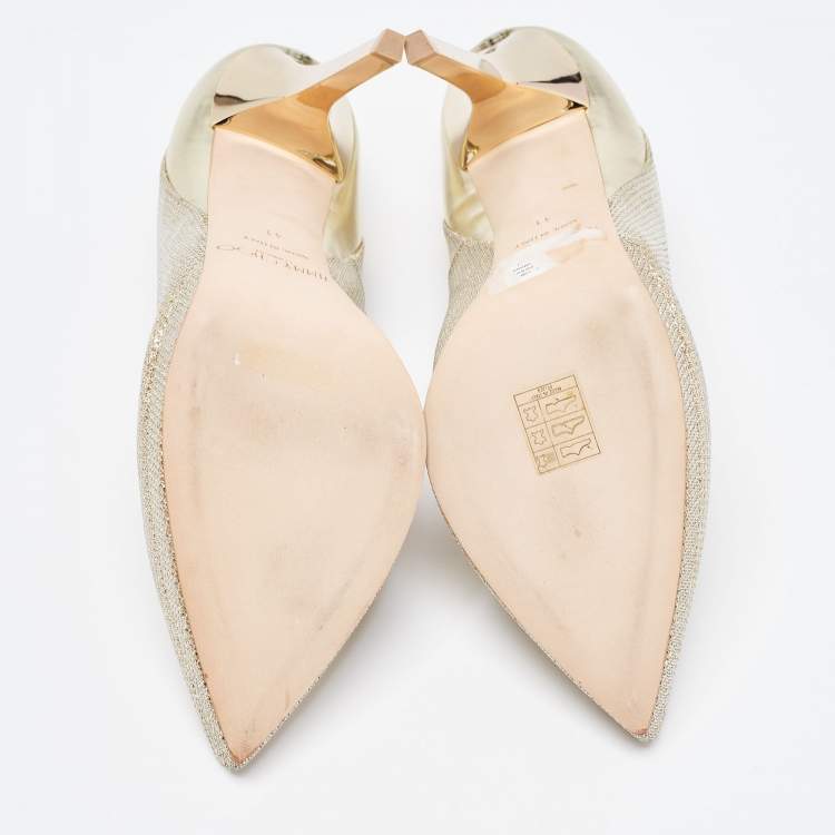 Pre Owned Jimmy Choo Gold Glitter Fabric and Leather Pointed Toe Pumps Size 41