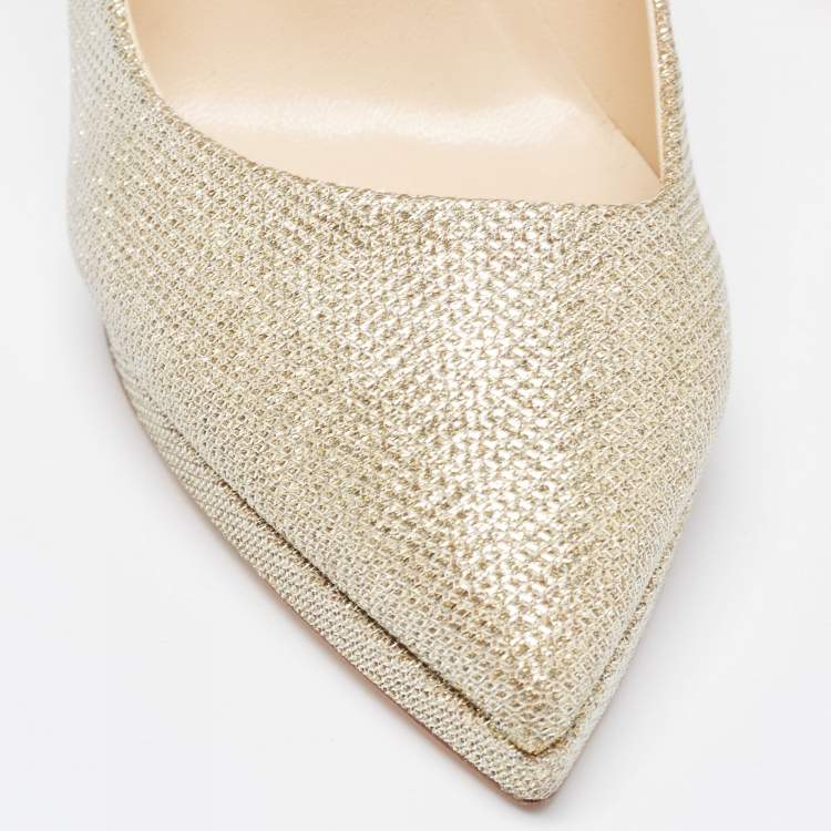 Pre Owned Jimmy Choo Gold Glitter Fabric and Leather Pointed Toe Pumps Size 41