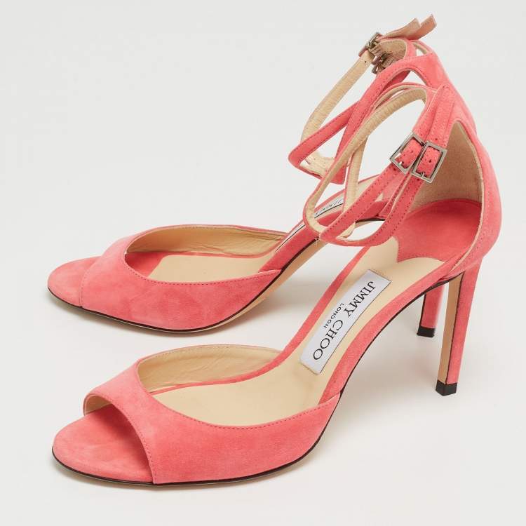 Pre Owned Jimmy Choo Pink Suede Lane Sandals Size 38.5