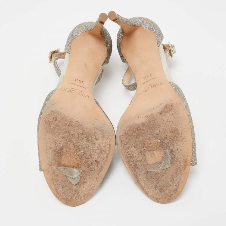 Pre Owned Jimmy Choo Gold Glitter Annie Ankle Strap Sandals Size 35.5