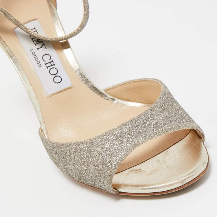 Pre Owned Jimmy Choo Gold Glitter Annie Ankle Strap Sandals Size 35.5
