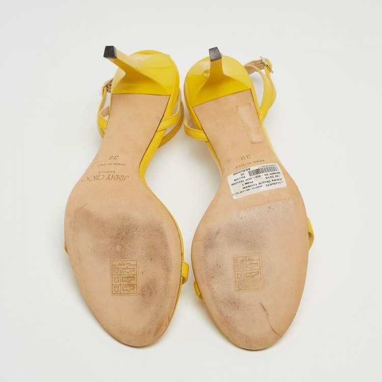 Pre Owned Jimmy Choo Yellow Leather Minny Ankle Strap Sandals Size 39