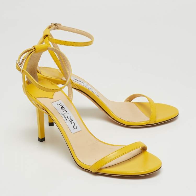 Pre Owned Jimmy Choo Yellow Leather Minny Ankle Strap Sandals Size 39