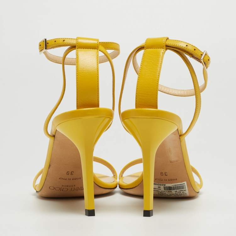 Pre Owned Jimmy Choo Yellow Leather Minny Ankle Strap Sandals Size 39