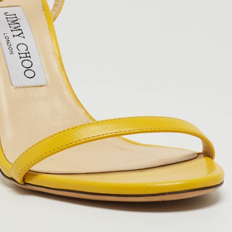 Pre Owned Jimmy Choo Yellow Leather Minny Ankle Strap Sandals Size 39