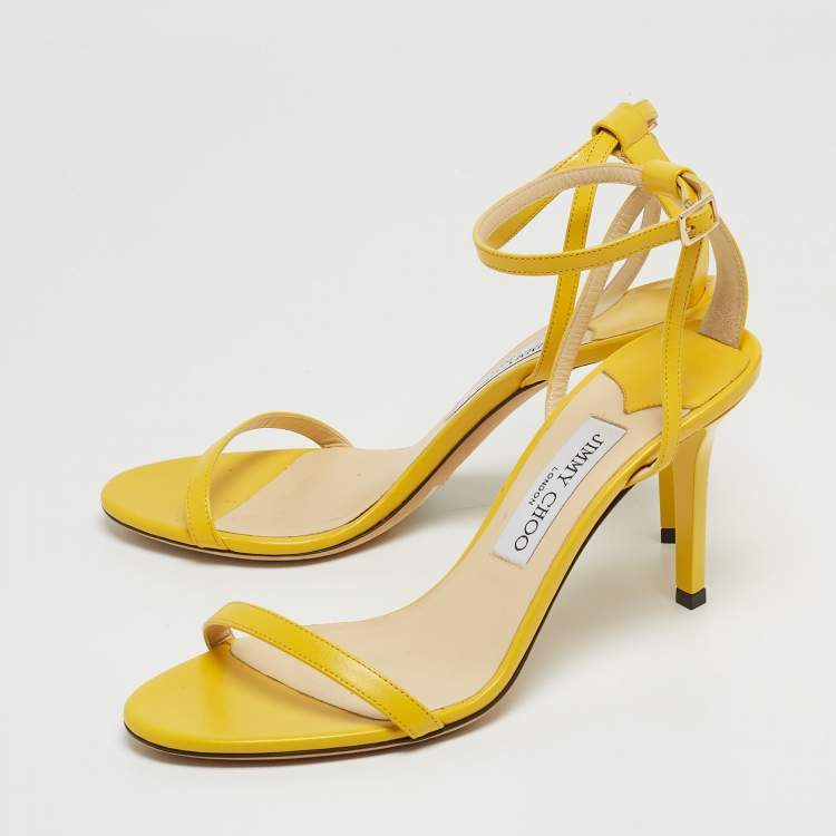 Pre Owned Jimmy Choo Yellow Leather Minny Ankle Strap Sandals Size 39