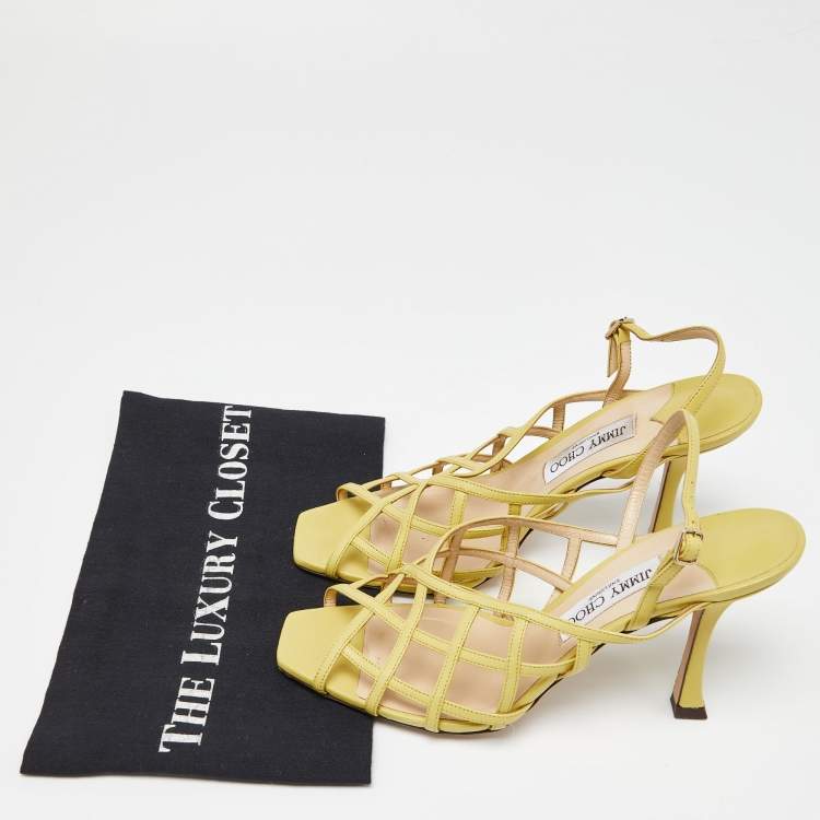 Pre Owned Jimmy Choo Yellow Leather Saila Slingback Sandals Size 40