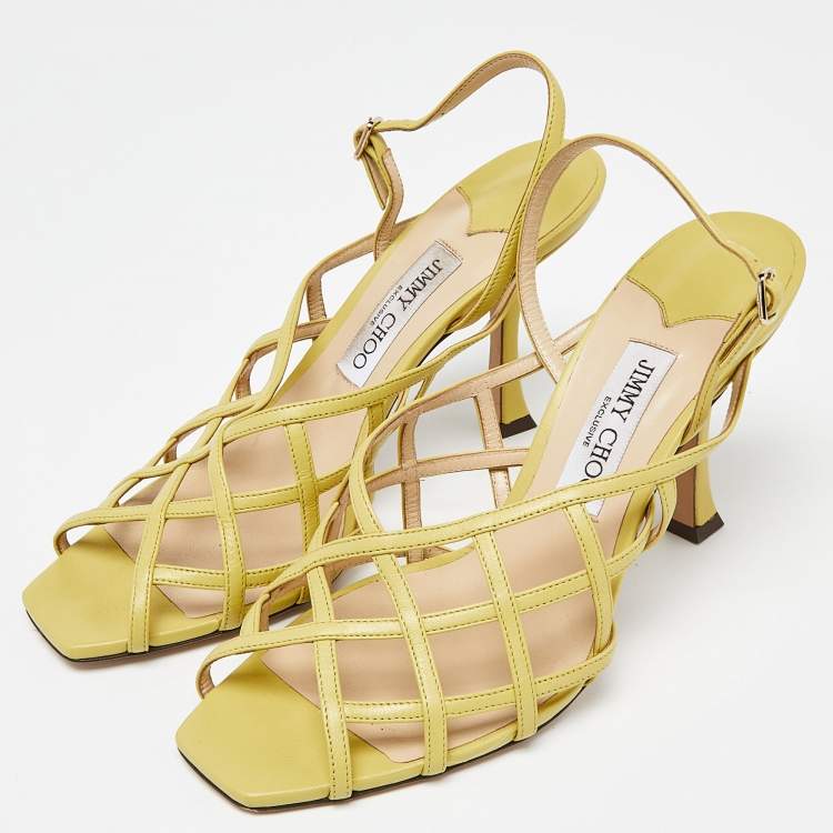 Pre Owned Jimmy Choo Yellow Leather Saila Slingback Sandals Size 40