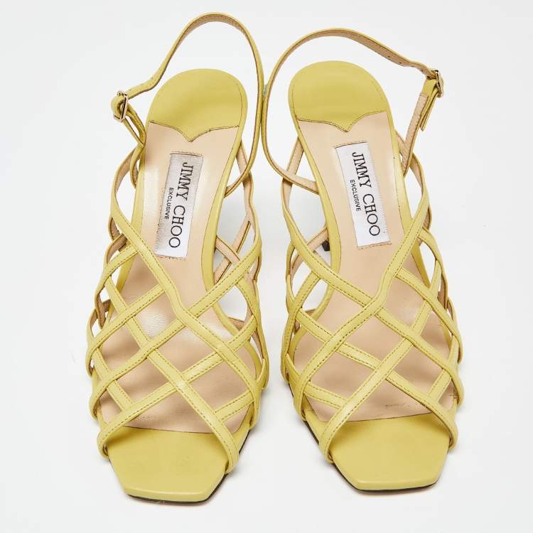 Pre Owned Jimmy Choo Yellow Leather Saila Slingback Sandals Size 40