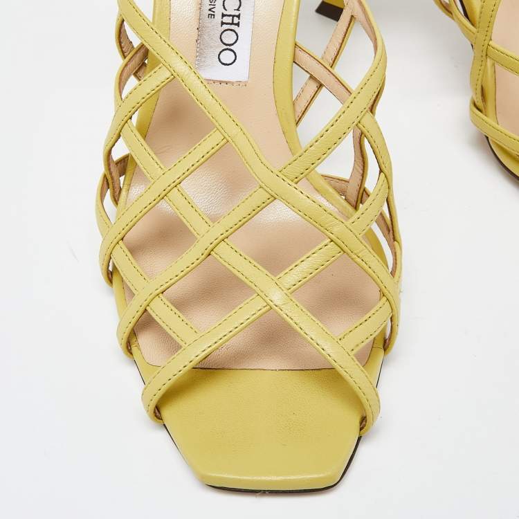 Pre Owned Jimmy Choo Yellow Leather Saila Slingback Sandals Size 40